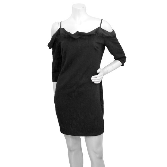 DO+BE Off Shoulder Dress Ruffle Neckline Stretch Knee Length Fancy Party Black - Picture 3 of 9